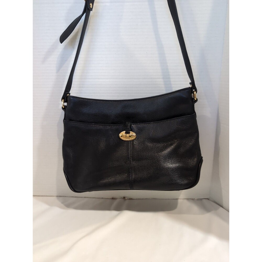 Etienne AIGNER SHOULDER CROSSBODY BLACK LEATHER HANDBAG GOLD ACCENT 10972